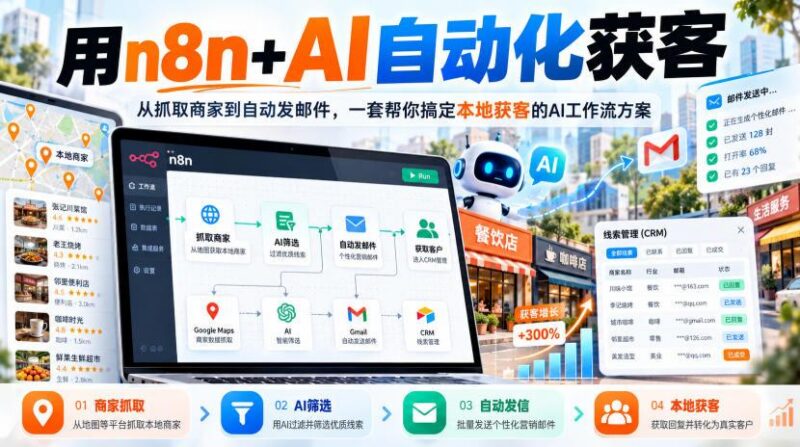 【无水印】用n8n+AI自动化获客，从抓取商家到自动发邮件，一套帮你搞定本地获客的AI工作流方案【原创双语字幕】 三零资源-三零资源