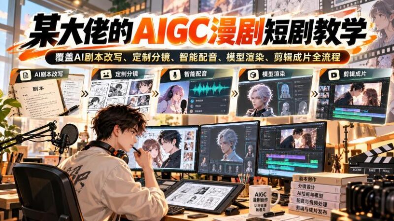 某大佬的AIGC漫剧短剧教学,覆盖AI剧本改写、定制分镜、智能配音、模型渲染、剪辑成片全流程-三零资源