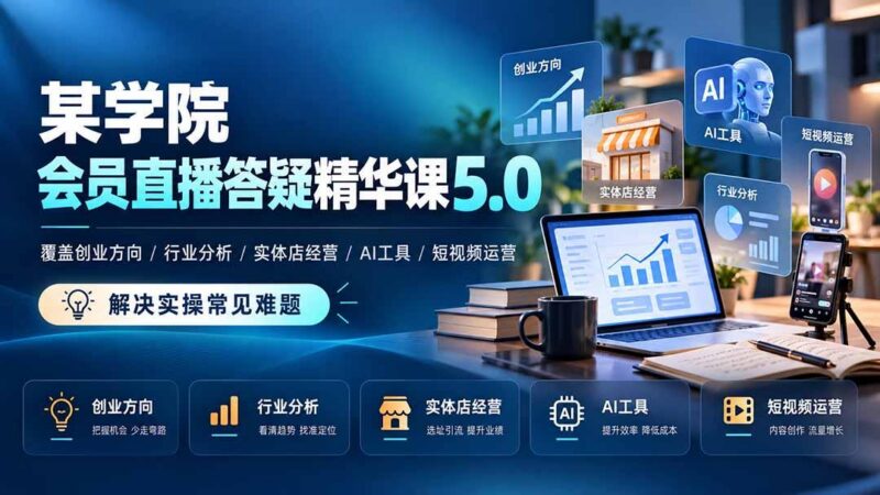 某学院会员直播答疑精华课5.0：覆盖创业方向、行业分析、实体店经营、AI工具和短视频运营，解决实操常见难题！ 三零资源-三零资源