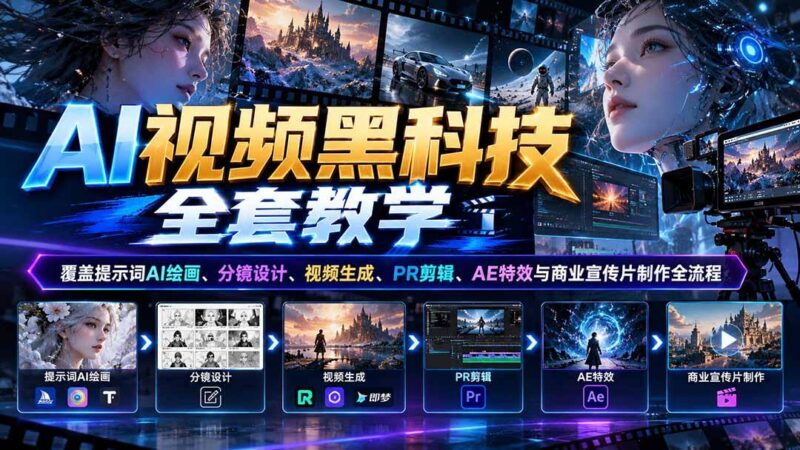AI视频黑科技全套教学:覆盖提示词AI绘画、分镜设计、视频生成、PR剪辑、AE特效与商业宣传片制作全流程 三零资源-三零资源