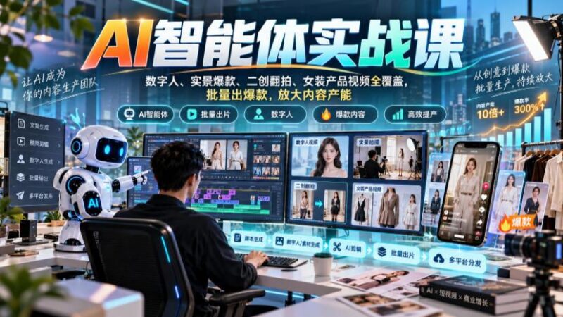 AI智能体实战课,数字人、实景爆款、二创翻拍、女装产品视频全覆盖,批量出爆款,放大内容产能 三零资源-三零资源