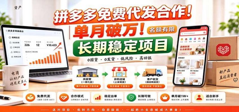 拼多多免费代发合作｜单月破万！长期稳定项目，名额有限 三零资源-三零资源