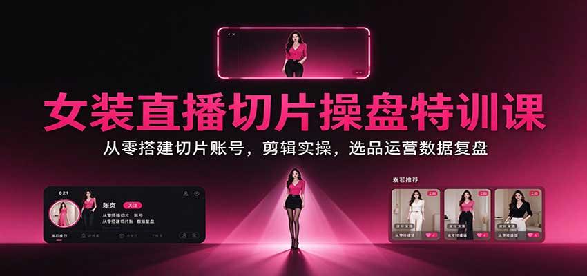 女装直播切片操盘特训课：从零搭建切片账号，剪辑实操，选品运营数据复盘