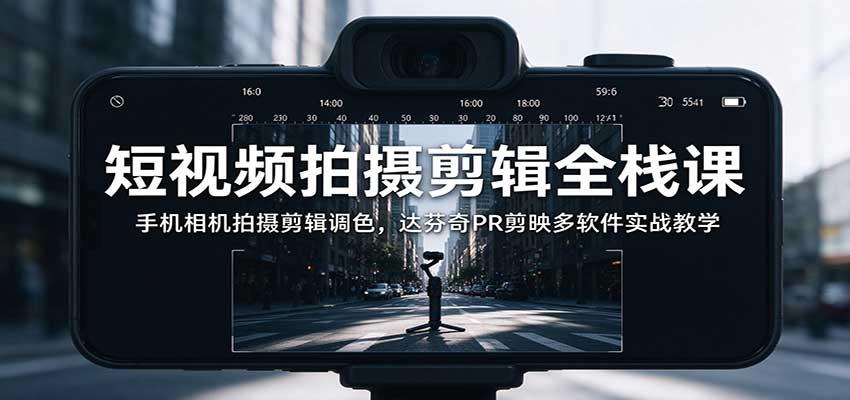 短视频拍摄剪辑全栈课:手机相机拍摄剪辑调色,达芬奇PR剪映多软件实战教学