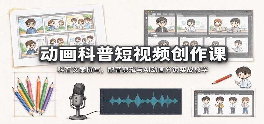 动画科普短视频创作课：科普文案撰写，配音剪辑与AI动画分镜实战教学