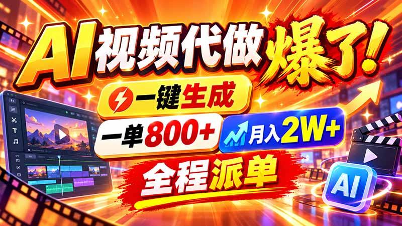 2026年底新赛道,AI视频代做一单800+,小白可做,告别打工-三零资源